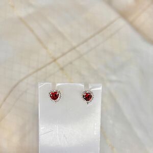 14K Gold Ruby Stud Earrings. Vintage Red Heart Earrings, Vintage Estate Jewelry